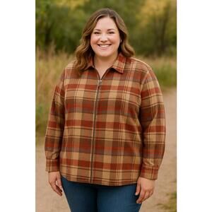 Villager Womens Brown Rust Blue Rustic Plaid Check Lightweight Shirt Jacket, 1